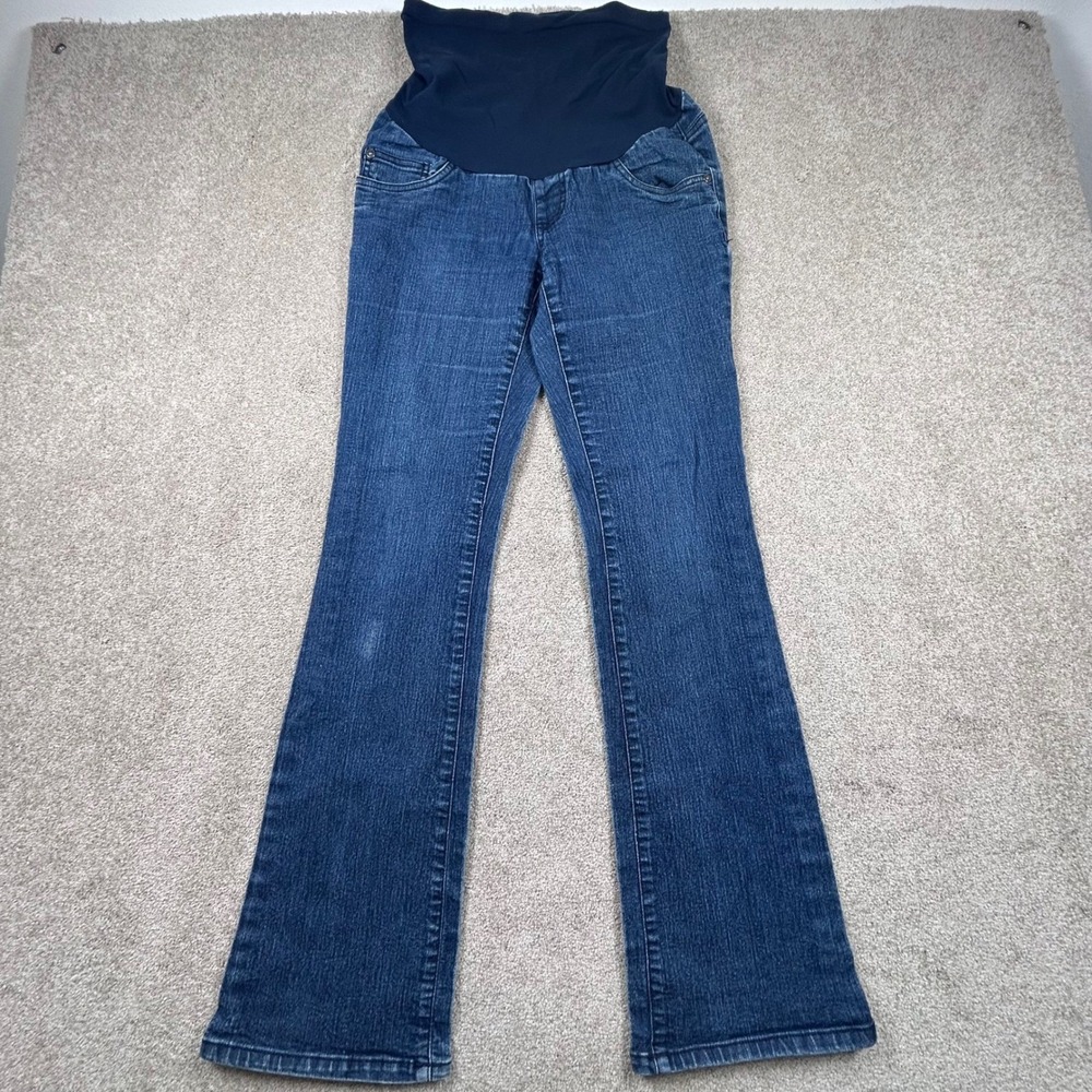 Indigo Blue Maternity Jeans Medium Wash Full Belly Panel Bootcut Size M 1150